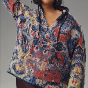 Anthropologie Blue and Red Oversized Hoodie